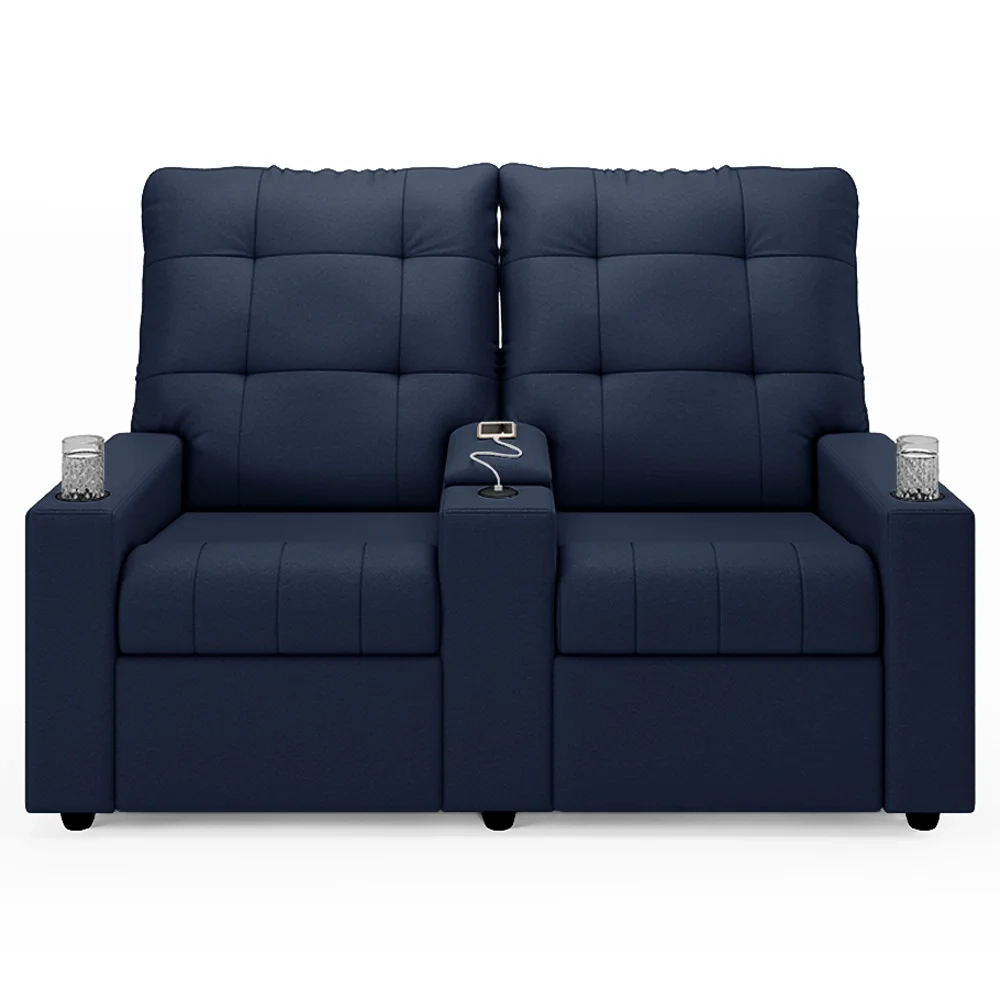 Poltrona de Cinema Reclinável 2 Lugares Baú USB Mallie FH9 PU Azul - Mpozenato