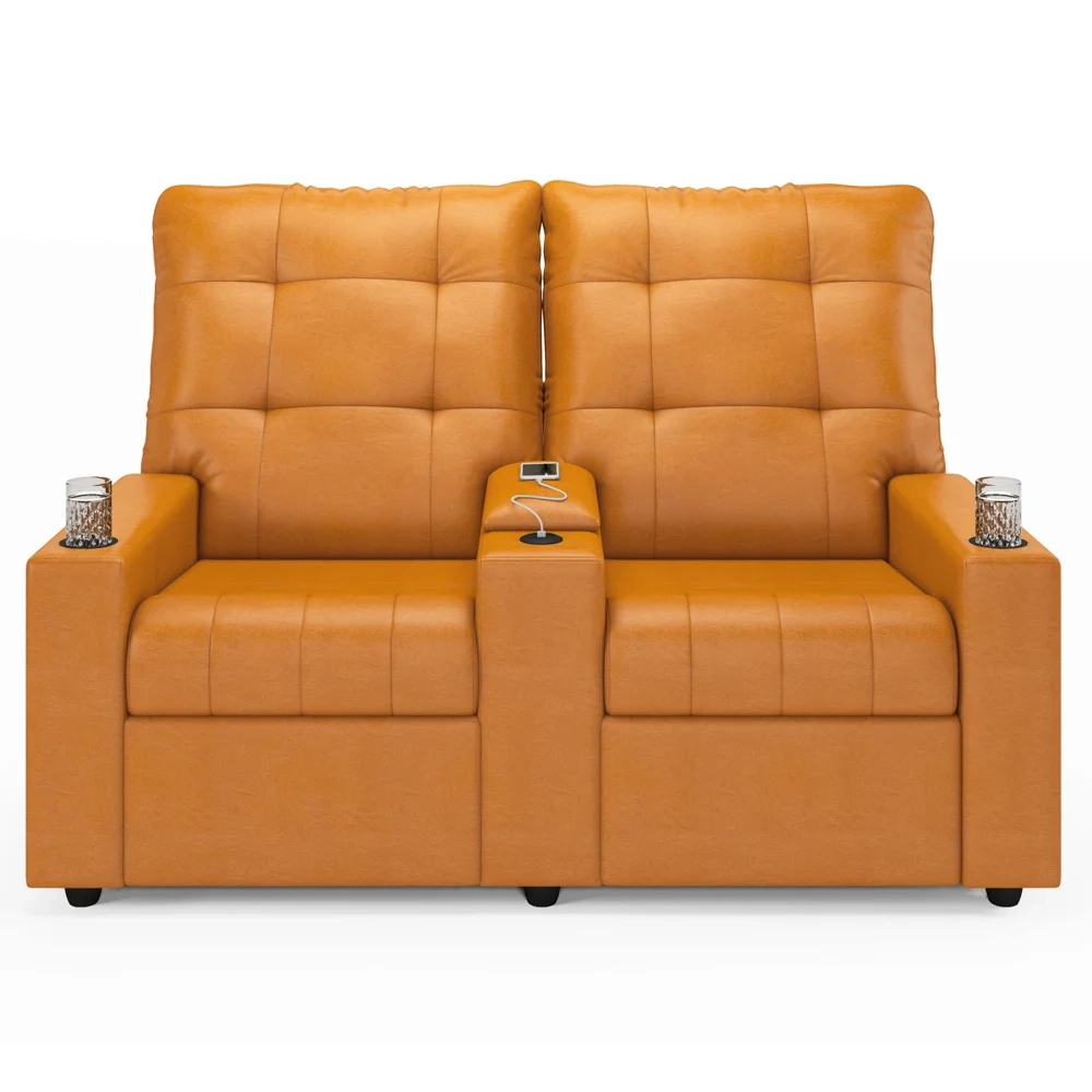 Poltrona de Cinema Reclinável 2 Lugares Baú USB Mallie FH9 PU Whisky - Mpozenato