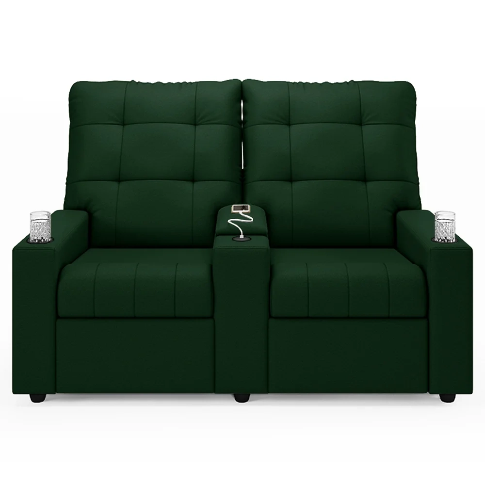 Poltrona de Cinema Reclinável 2 Lugares Baú USB Mallie FH9 Veludo Verde - Mpozenato