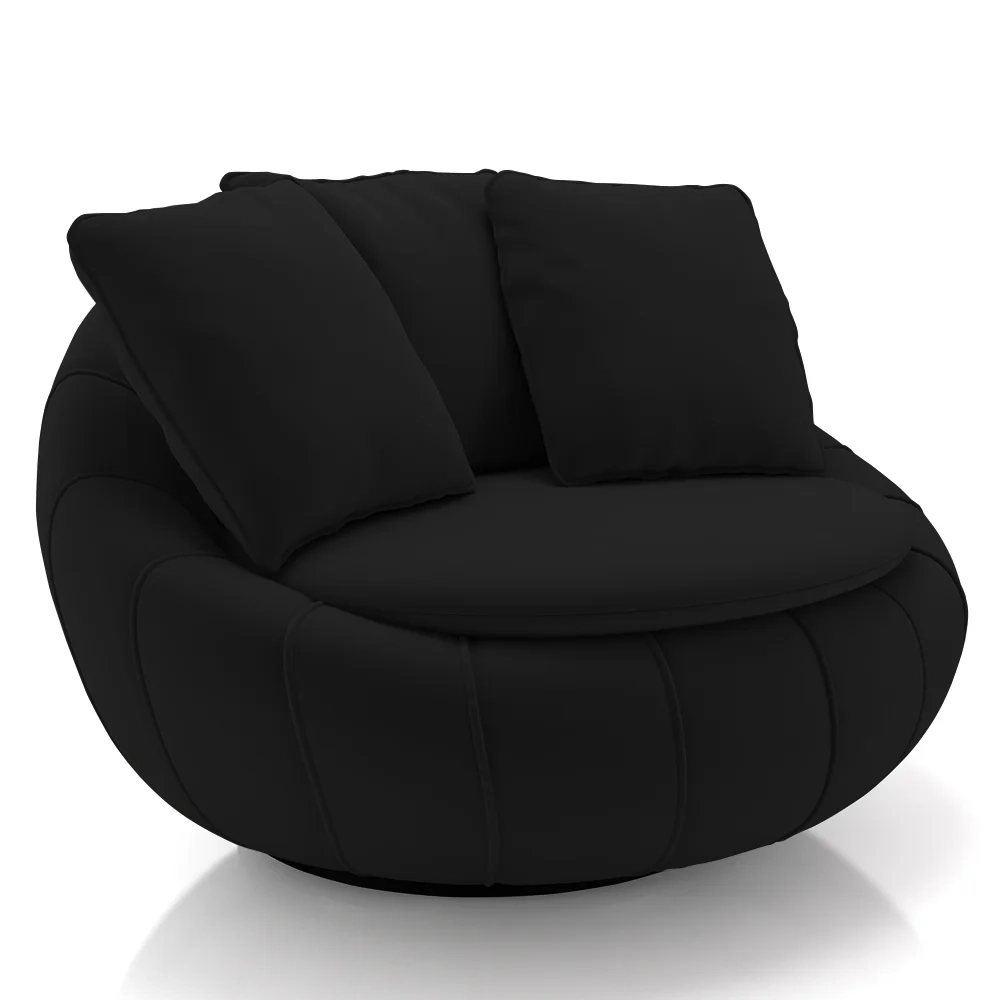 Poltrona Decorativa Redonda Giratória com Almofadas Saphire Z32 Veludo Preto - Mpozenato