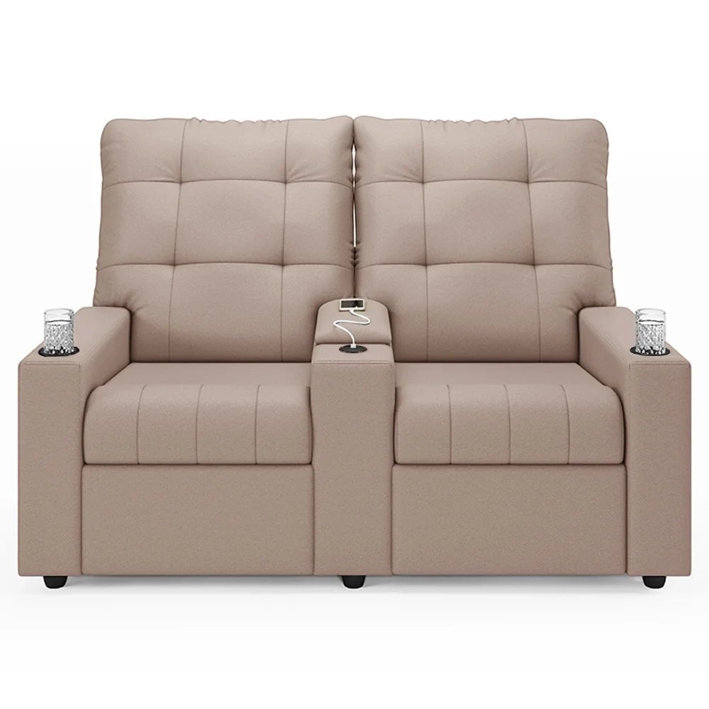 Poltrona de Cinema Reclinável 2 Lugares Baú USB Mallie FH9 Veludo Rosê - Mpozenato