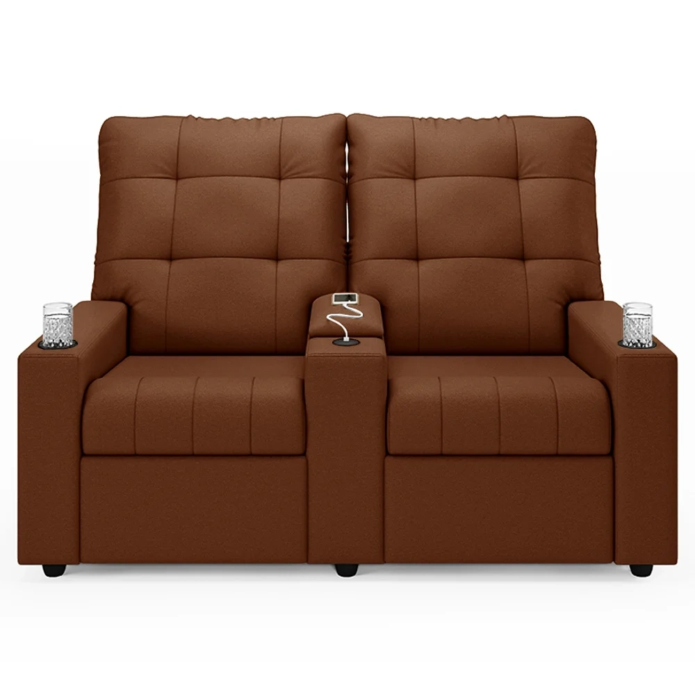 Poltrona de Cinema Reclinável 2 Lugares Baú USB Mallie FH9 Veludo Terracota - Mpozenato