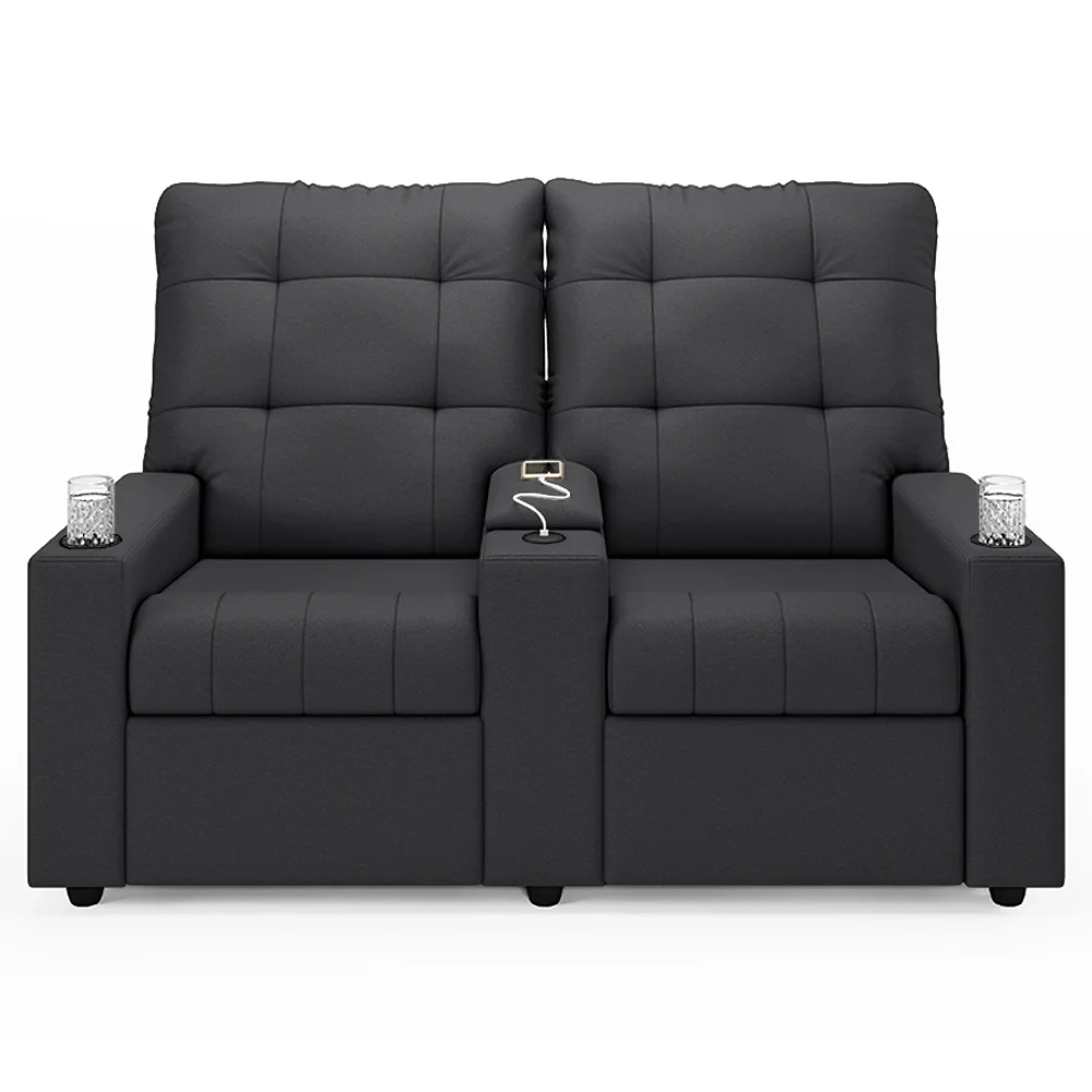 Poltrona de Cinema Reclinável 2 Lugares Baú USB Mallie FH9 Veludo Cinza - Mpozenato