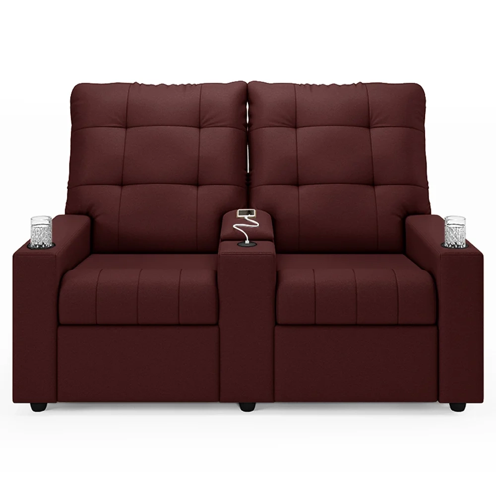Poltrona de Cinema Reclinável 2 Lugares Baú USB Mallie FH9 Veludo Vinho - Mpozenato
