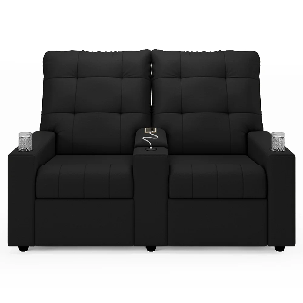 Poltrona de Cinema Reclinável 2 Lugares Baú USB Mallie FH9 PU Preto - Mpozenato