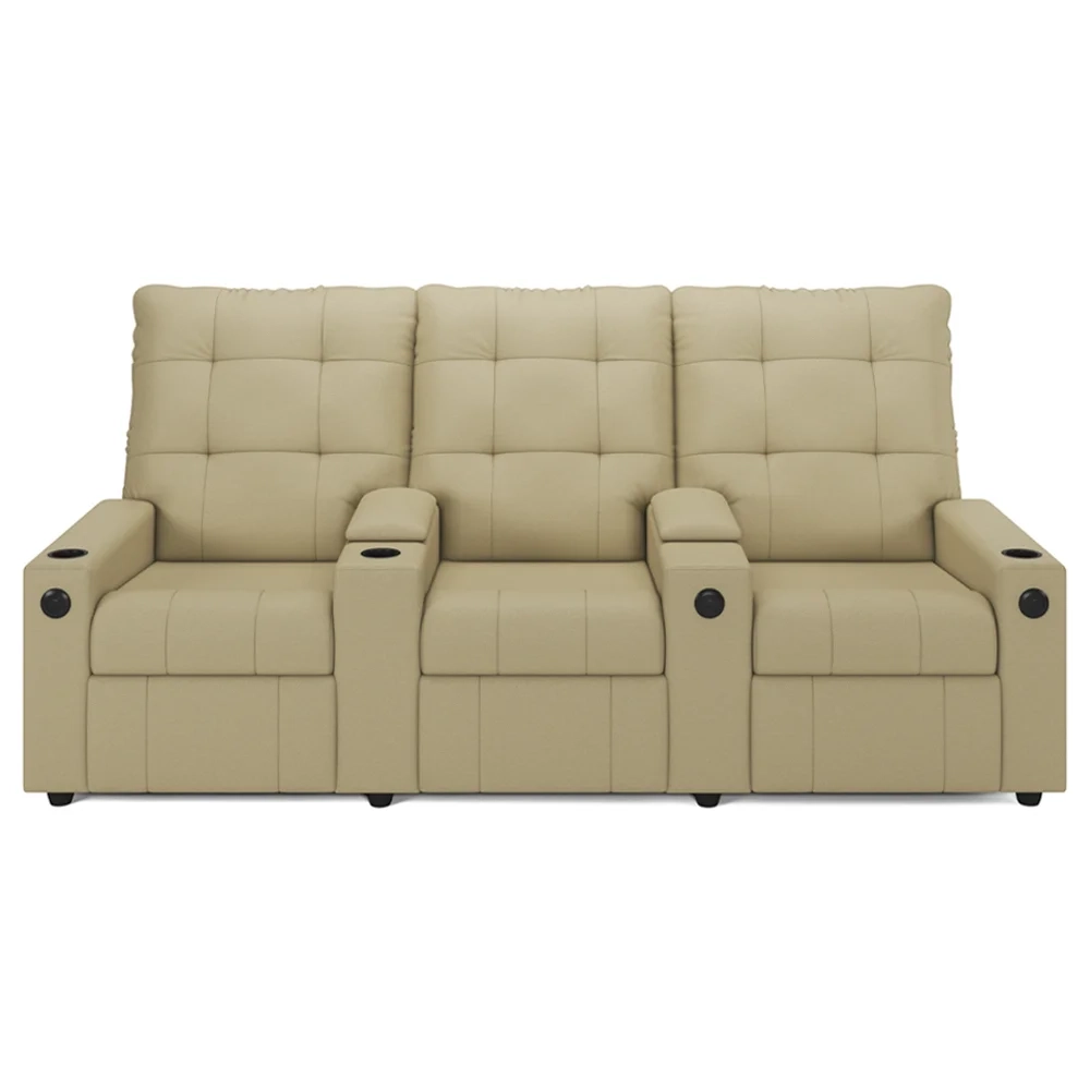 Poltrona de Cinema Reclinável 3 Lugares Baú USB Mallie FH9 Veludo Bege - Mpozenato