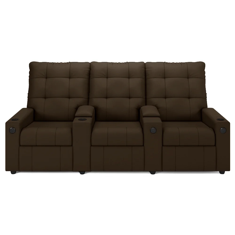 Poltrona de Cinema Reclinável 3 Lugares Baú USB Mallie FH9 Veludo Marrom - Mpozenato
