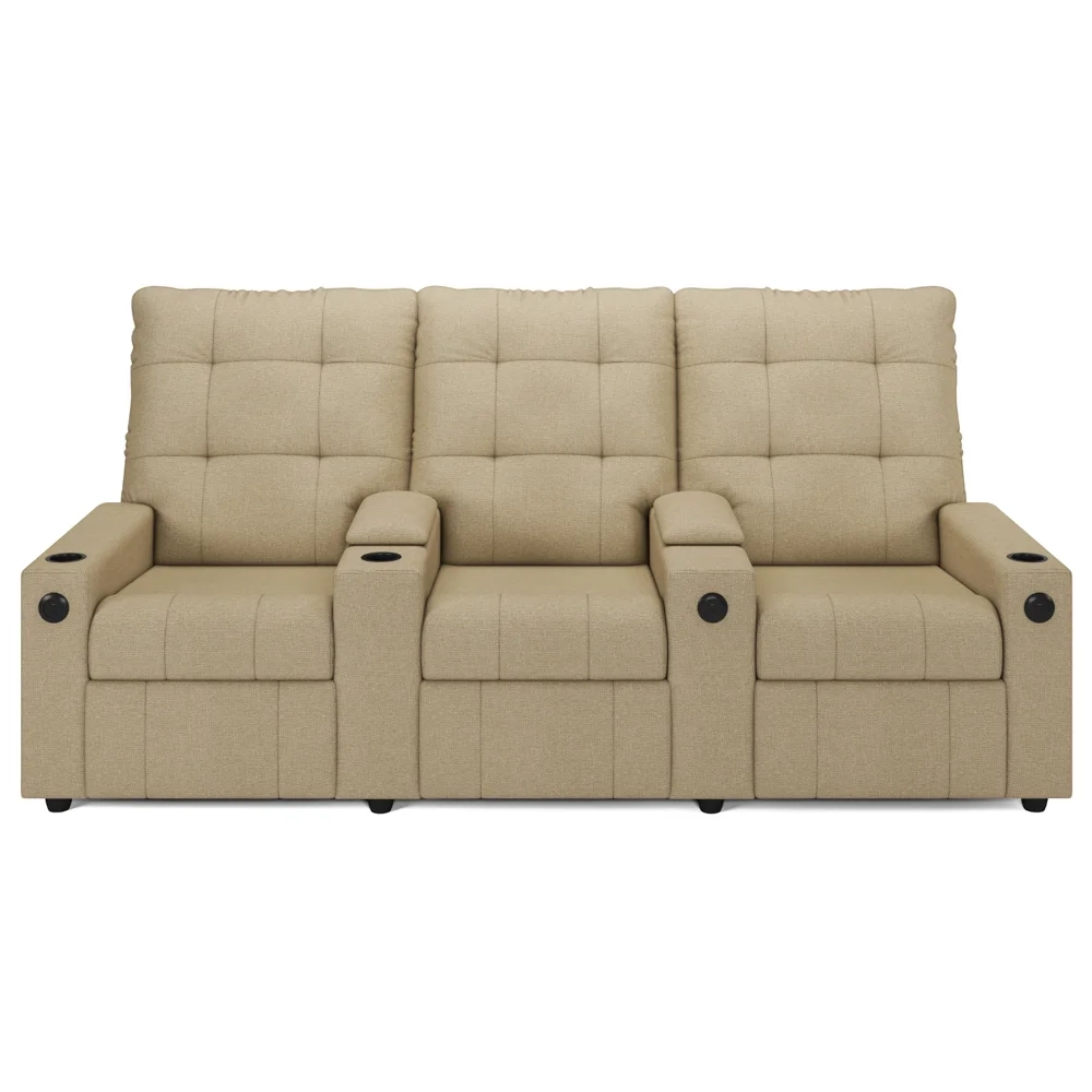 Poltrona de Cinema Reclinável 3 Lugares Baú USB Mallie FH9 Linho Bege - Mpozenato