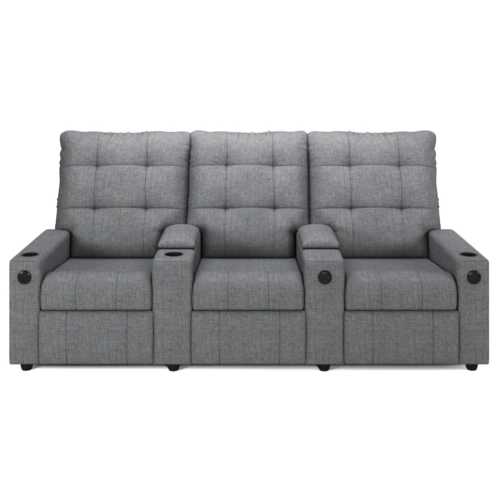 Poltrona de Cinema Reclinável 3 Lugares Baú USB Mallie FH9 Linho Cinza - Mpozenato