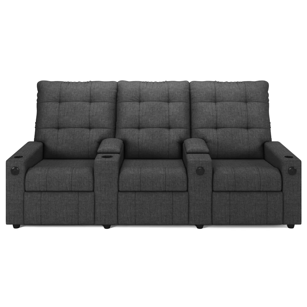 Poltrona de Cinema Reclinável 3 Lugares Baú USB Mallie FH9 Linho Grafite - Mpozenato