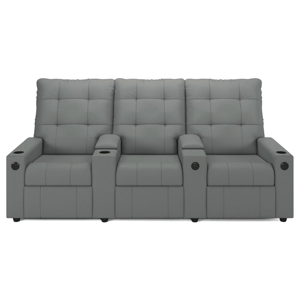 Poltrona de Cinema Reclinável 3 Lugares Baú USB Mallie FH9 PU Cinza - Mpozenato