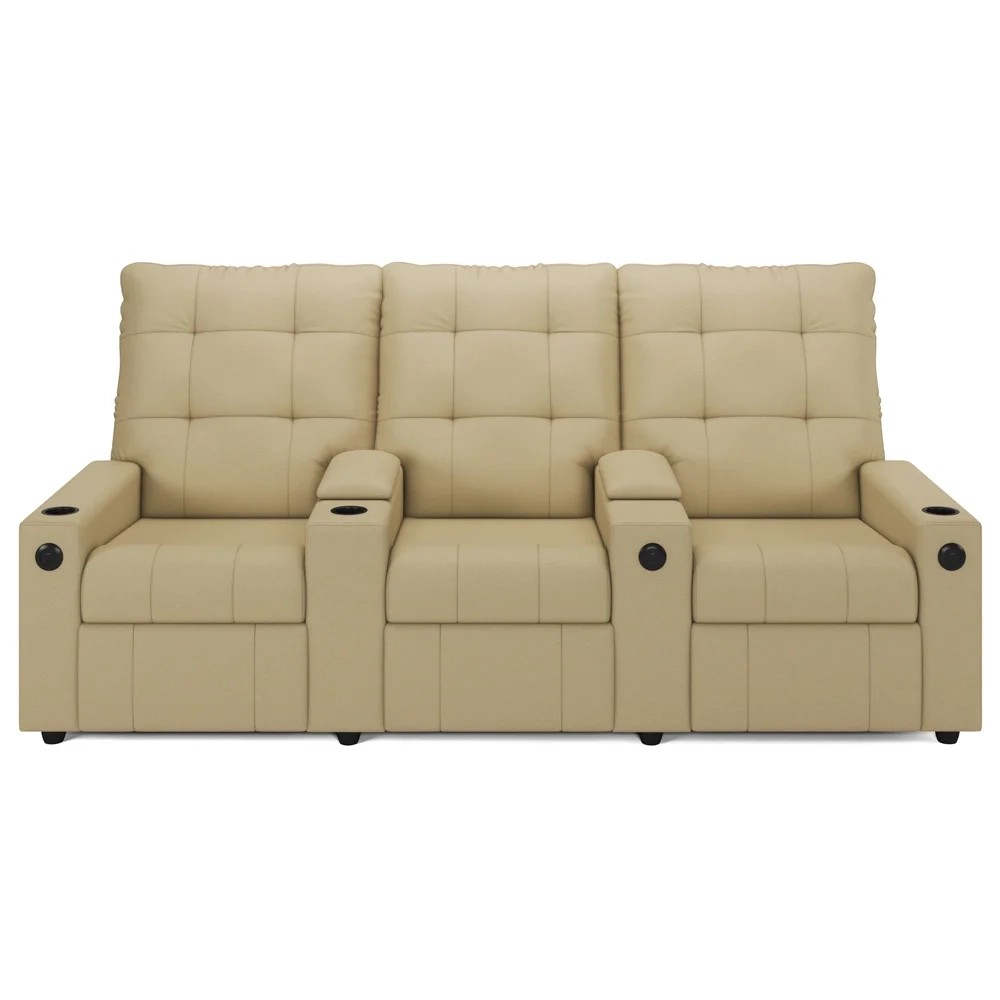 Poltrona de Cinema Reclinável 3 Lugares Baú USB Mallie FH9 PU Bege - Mpozenato