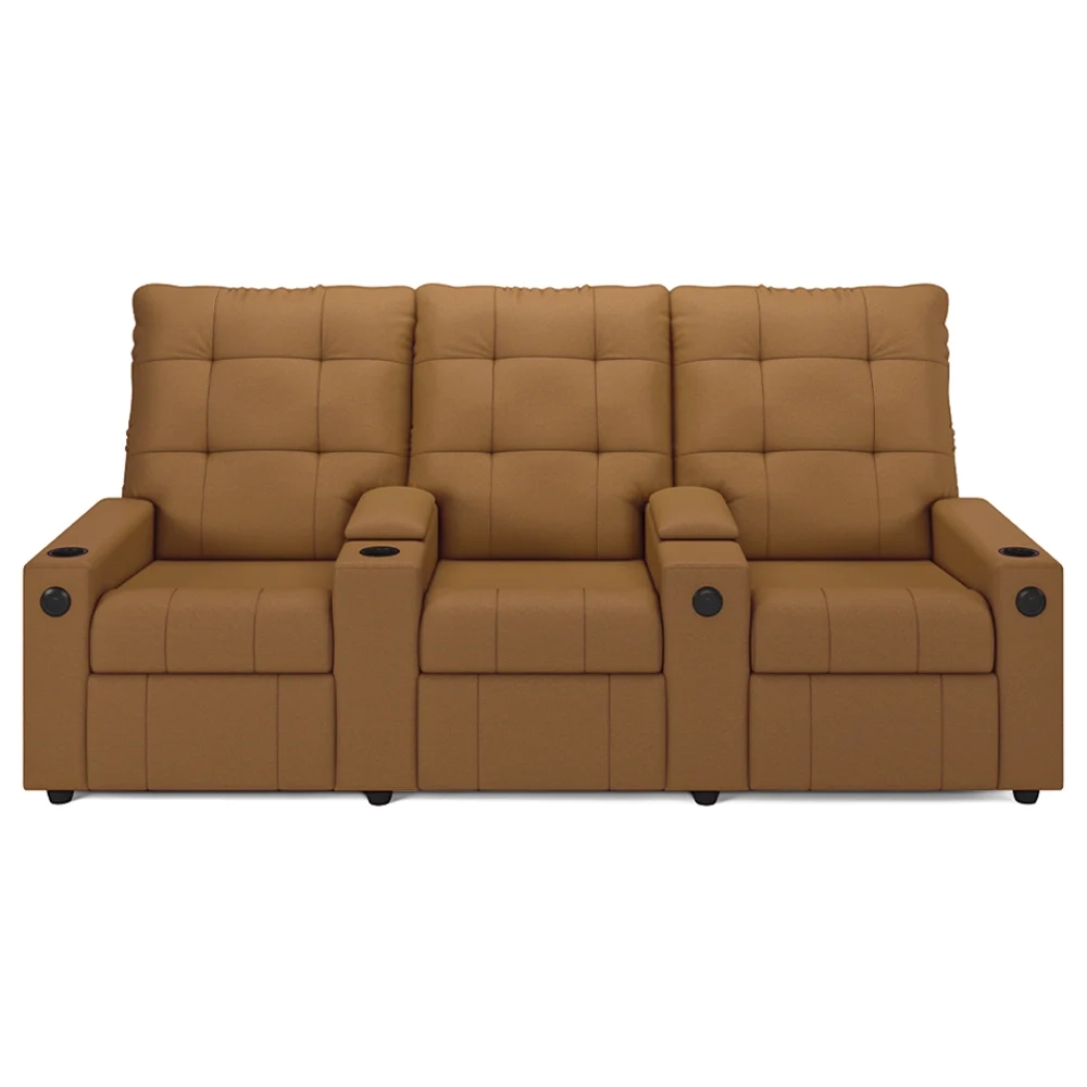 Poltrona de Cinema Reclinável 3 Lugares Baú USB Mallie FH9 PU Caramelo - Mpozenato
