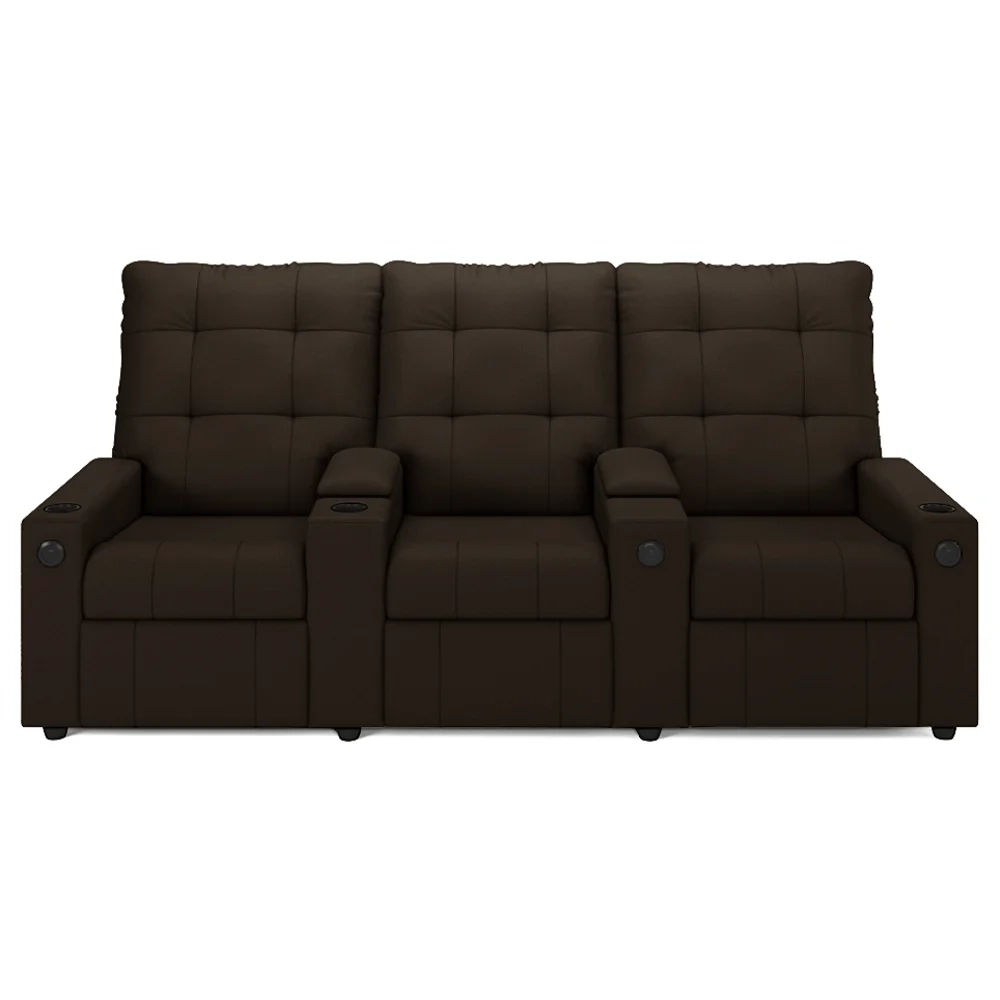 Poltrona de Cinema Reclinável 3 Lugares Baú USB Mallie FH9 PU Marrom - Mpozenato