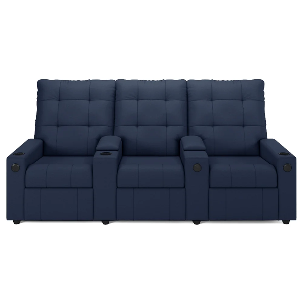 Poltrona de Cinema Reclinável 3 Lugares Baú USB Mallie FH9 PU Azul - Mpozenato