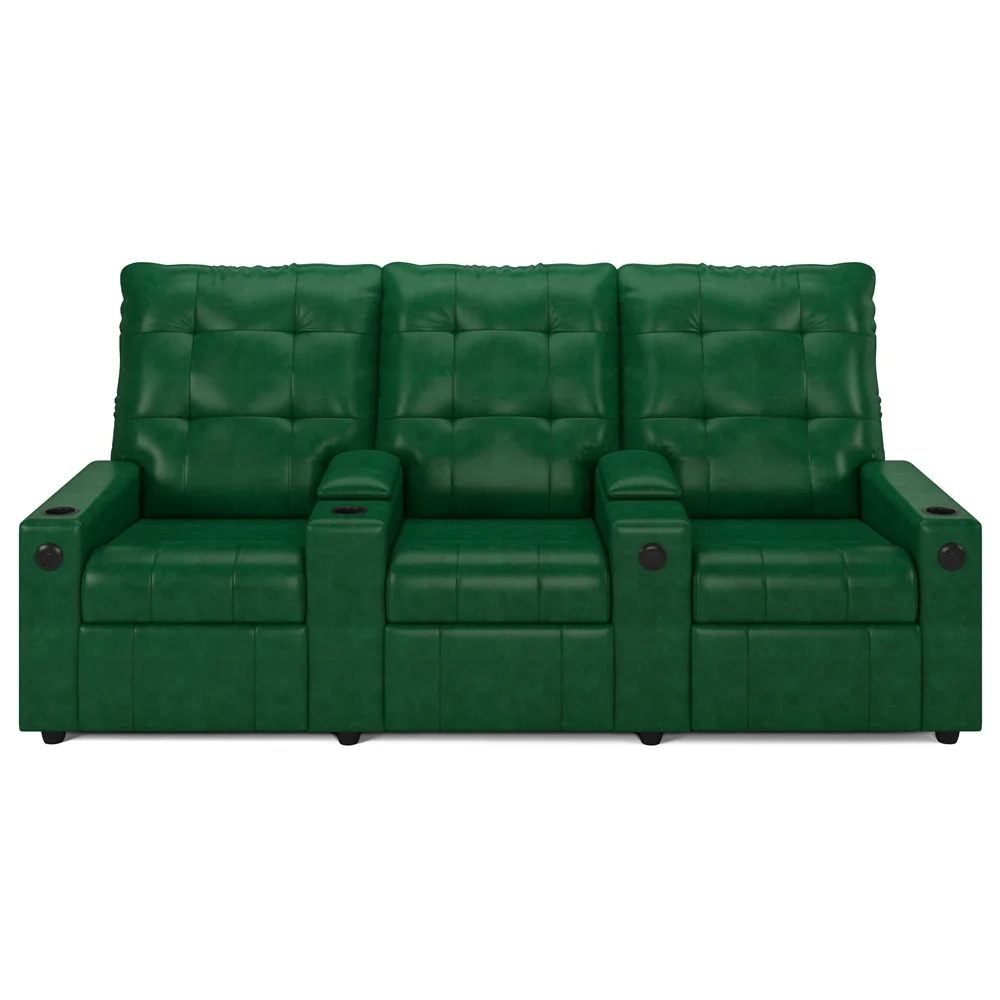 Poltrona de Cinema Reclinável 3 Lugares Baú USB Mallie FH9 PU Verde Musgo - Mpozenato