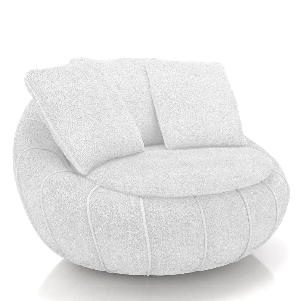 Poltrona Decorativa Redonda Giratória com Almofadas Saphire Z32 Boucle Branco - Mpozenato