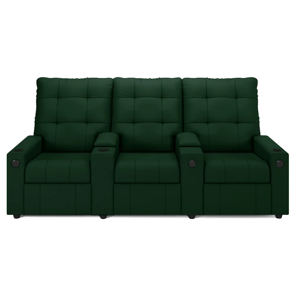 Poltrona de Cinema Reclinável 3 Lugares Baú USB Mallie FH9 Veludo Verde - Mpozenato
