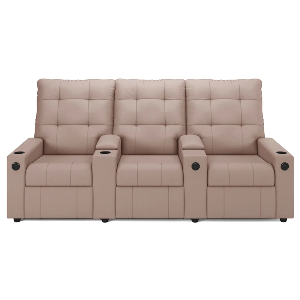 Poltrona de Cinema Reclinável 3 Lugares Baú USB Mallie FH9 Veludo Rosê - Mpozenato