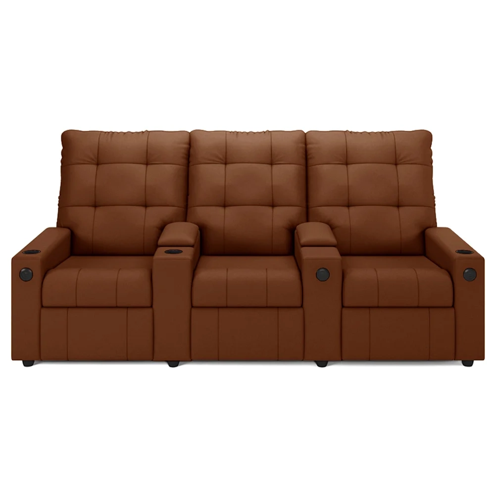 Poltrona de Cinema Reclinável 3 Lugares Baú USB Mallie FH9 Veludo Terracota - Mpozenato