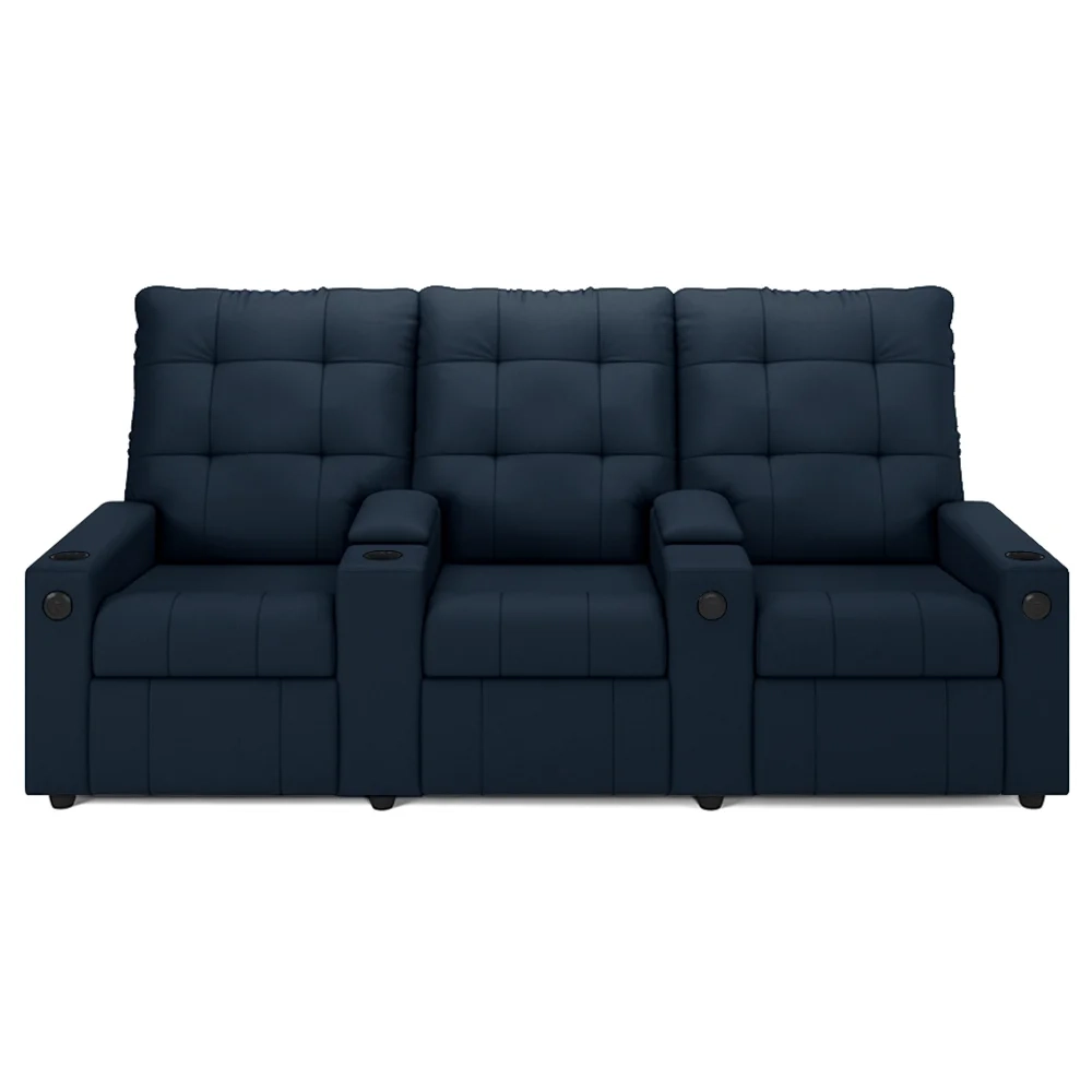 Poltrona de Cinema Reclinável 3 Lugares Baú USB Mallie FH9 Veludo Azul - Mpozenato
