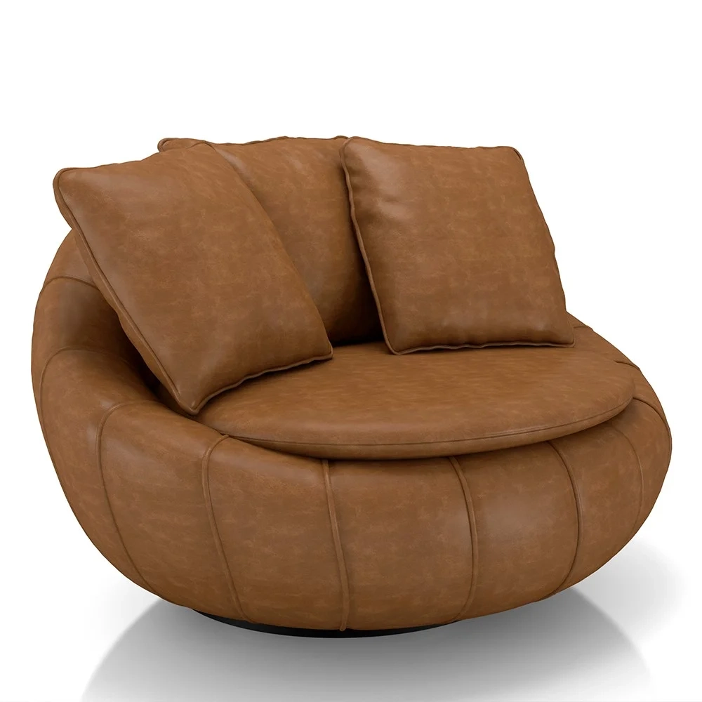 Poltrona Decorativa Redonda Giratória com Almofadas Saphire Z32 Sintético Caramelo - Mpozenato