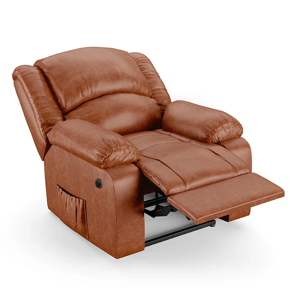 Poltrona do Papai Reclinável Pietra Power Elétrica USB FH9 PU Caramelo Brilho - Mpozenato