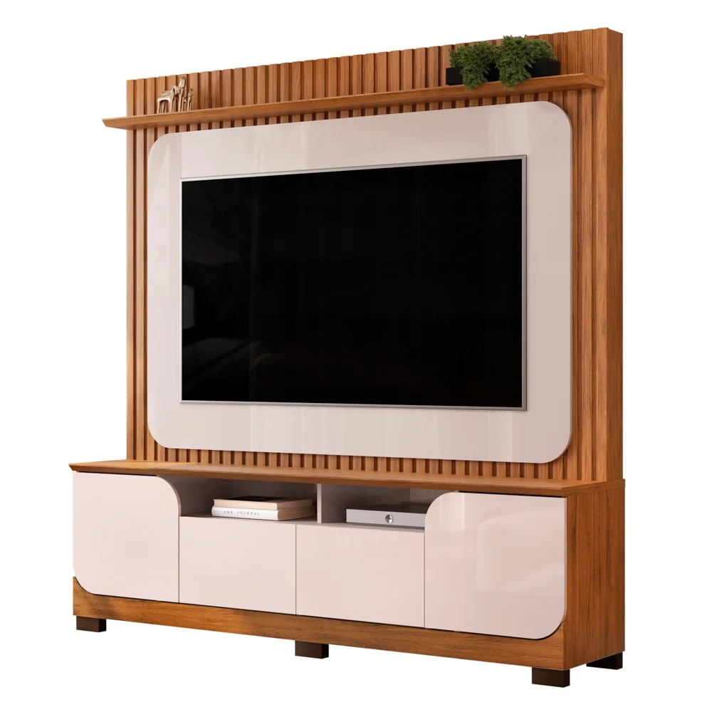 Estante Painel Para TV 65 Pol 182cm Ripado Vanie D04 Off White/Freijo - Mpozenato