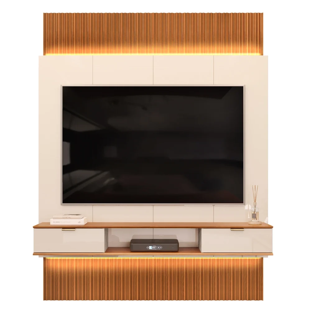 Painel Para TV 75 Pol Canelado Extensível Piso ao Teto D04 Off White/Freijo - Mpozenato