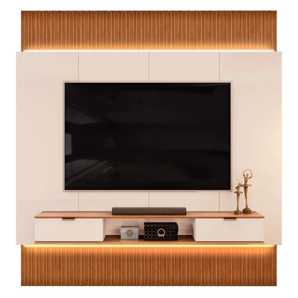 Painel Para TV 85 Pol Canelado Extensível Piso ao Teto D04 Off White/Freijo - Mpozenato