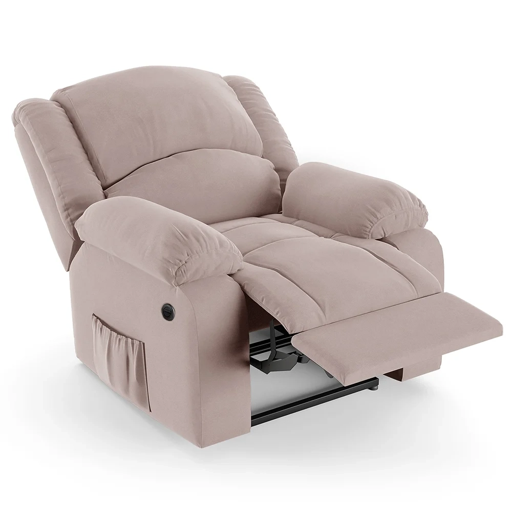 Poltrona do Papai Reclinável Pietra Power Elétrica Massagem FH9 Veludo Rosê - Mpozenato