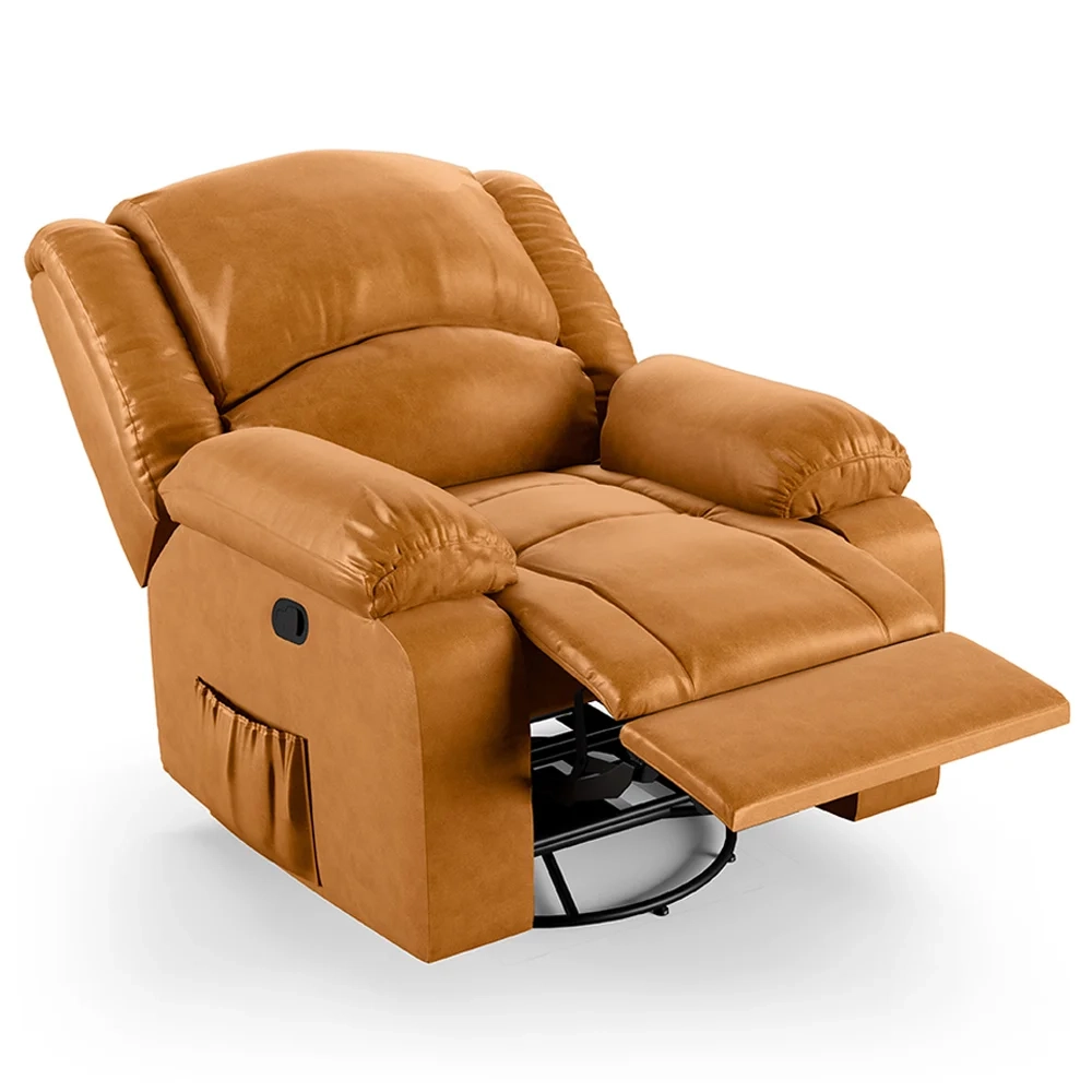 Poltrona do Papai Reclinável Pietra Glider Giratória USB FH9 PU Whisky - Mpozenato