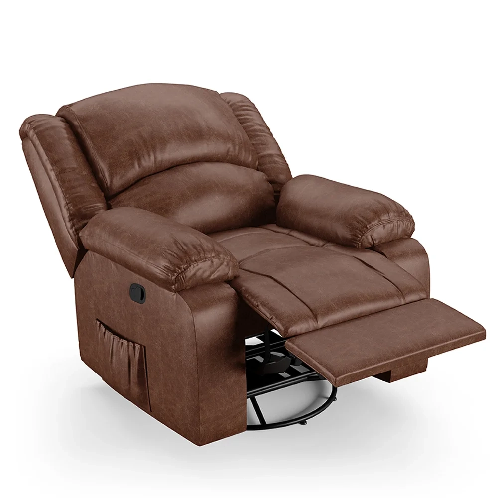 Poltrona do Papai Reclinável Pietra Glider Giratória USB FH9 PU Marrom Brilho - Mpozenato