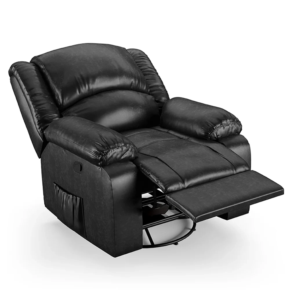 Poltrona do Papai Reclinável Pietra Glider Giratória Massagem FH9 PU Preto Brilho - Mpozenato
