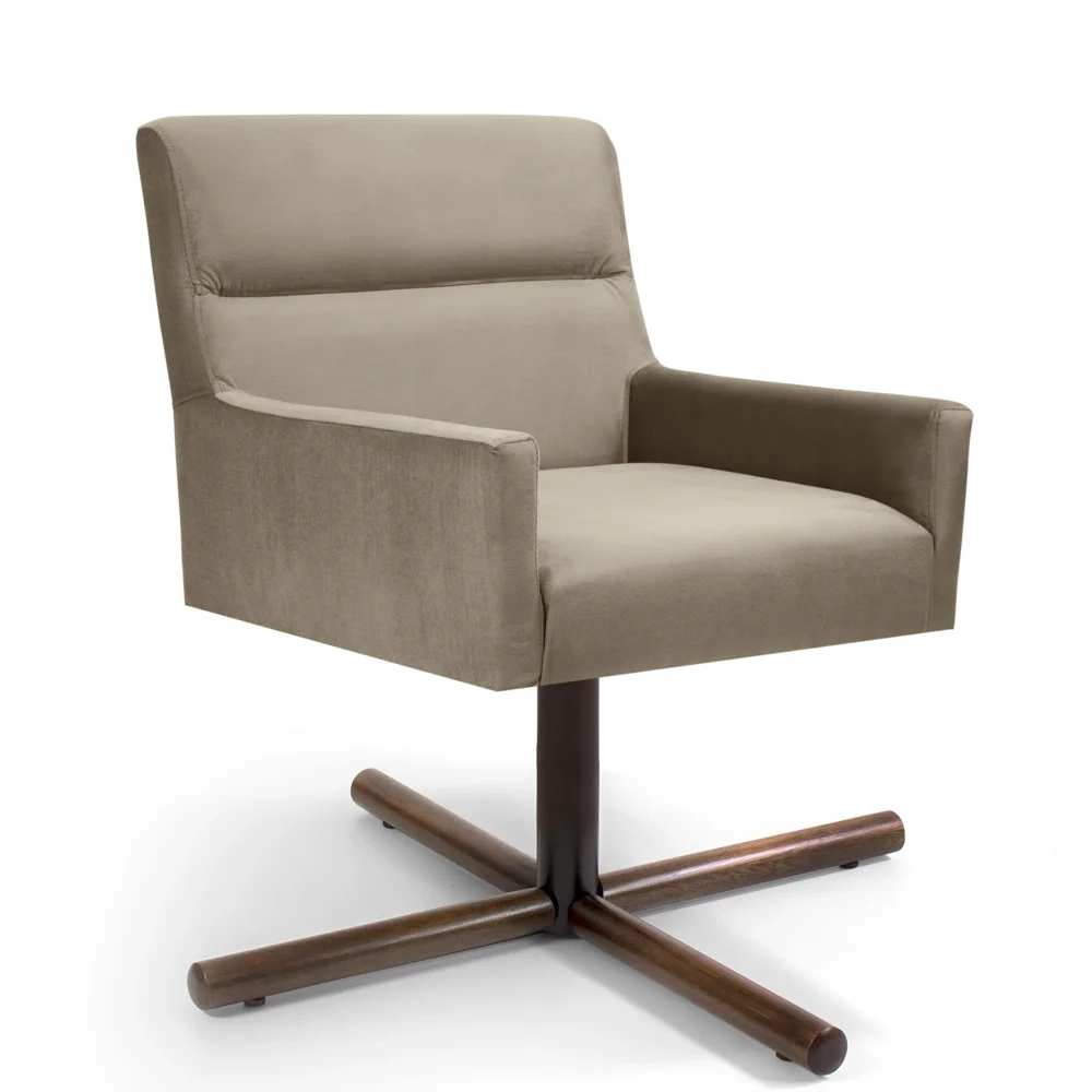 Poltrona Decorativa Giratória Base Xis Madeira Angel Veludo C-68 Marrom - Domi