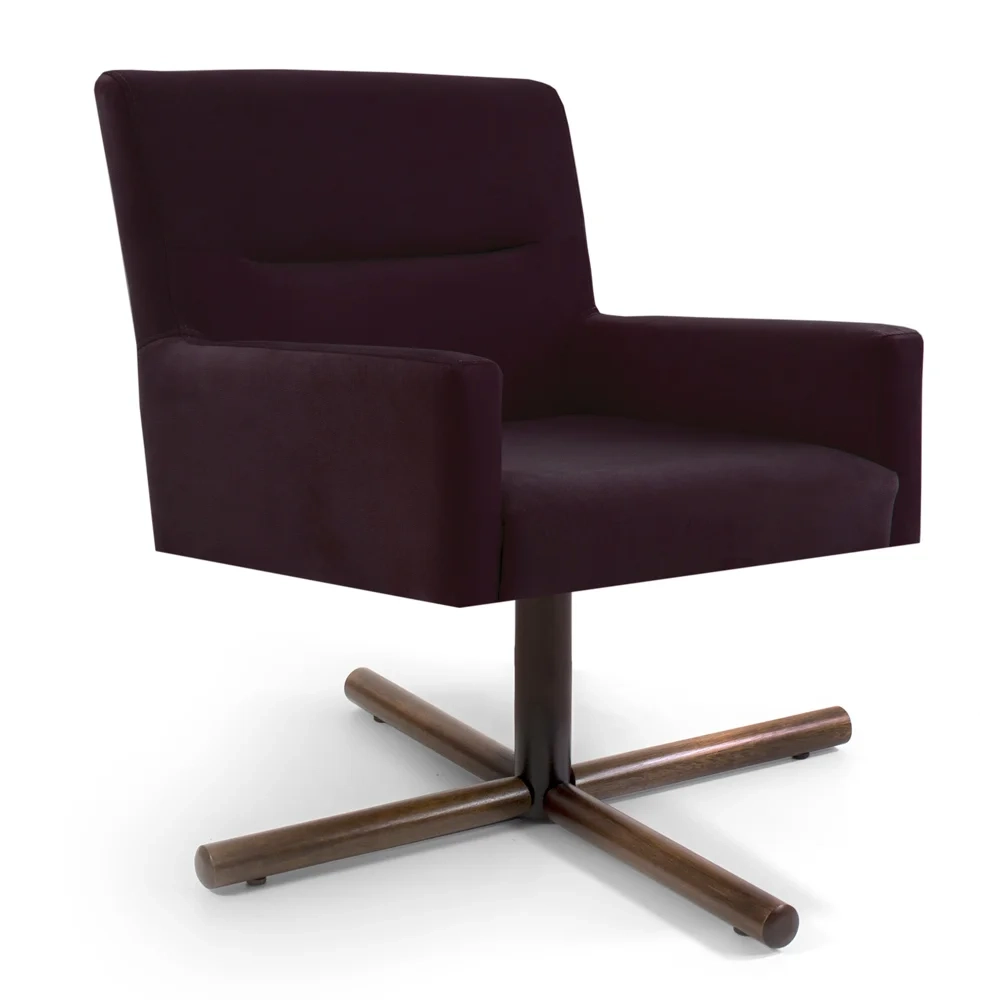 Poltrona Decorativa Giratória Base Xis Madeira Angel Veludo C-292 Uva - Domi