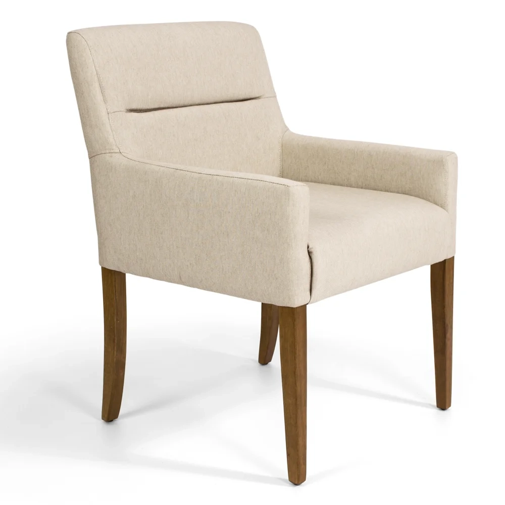 Poltrona Decorativa Base Madeira Angel C-129 Linho Bege Claro - Domi