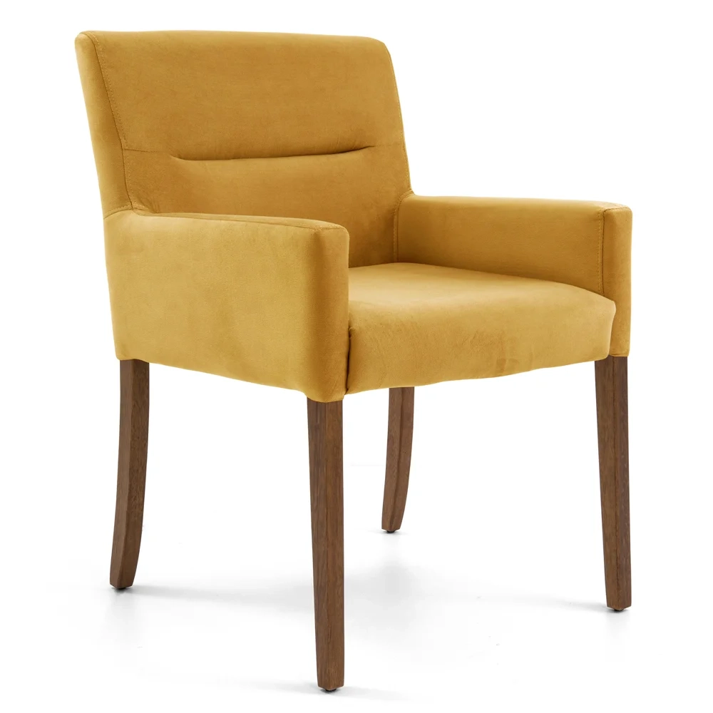 Poltrona Decorativa Base Madeira Angel Veludo C-279 Amarelo - Domi