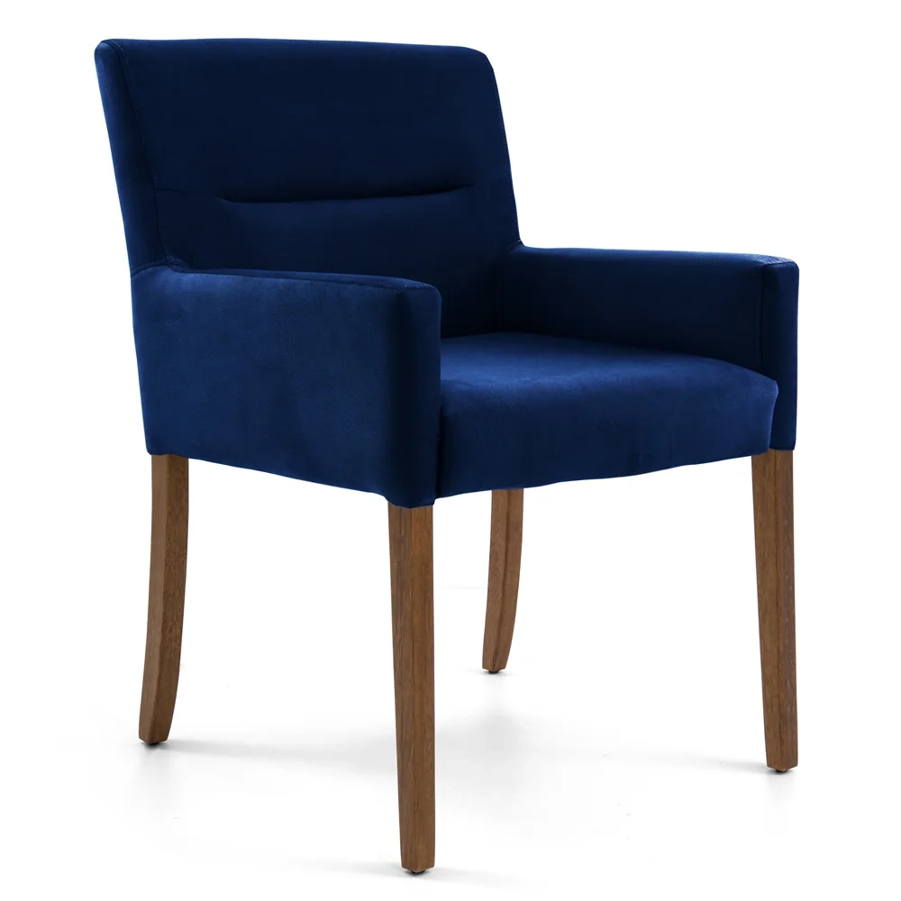 Poltrona Decorativa Base Madeira Angel Veludo C-304 Azul Marinho - Domi