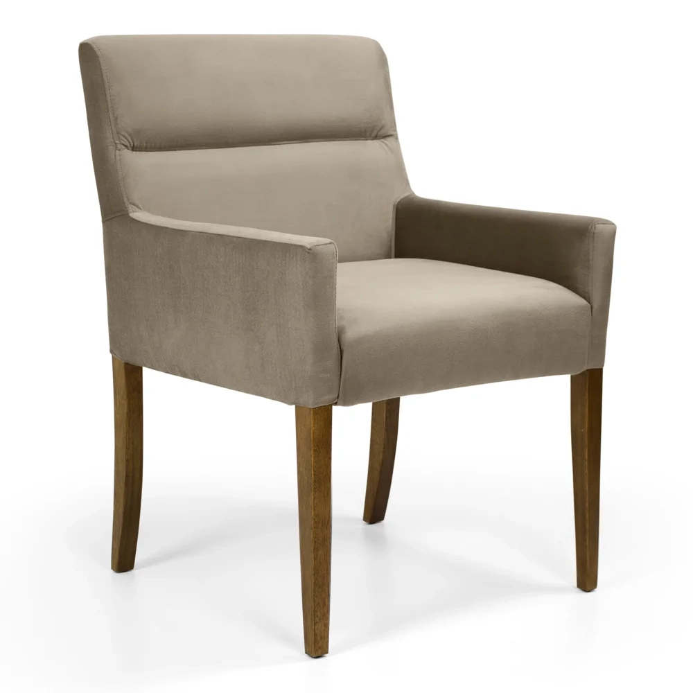 Poltrona Decorativa Base Madeira Angel Veludo C-68 Marrom - Domi