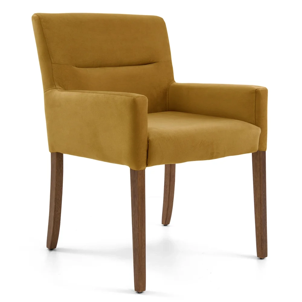 Poltrona Decorativa Base Madeira Angel Veludo C-260 Mostarda - Domi