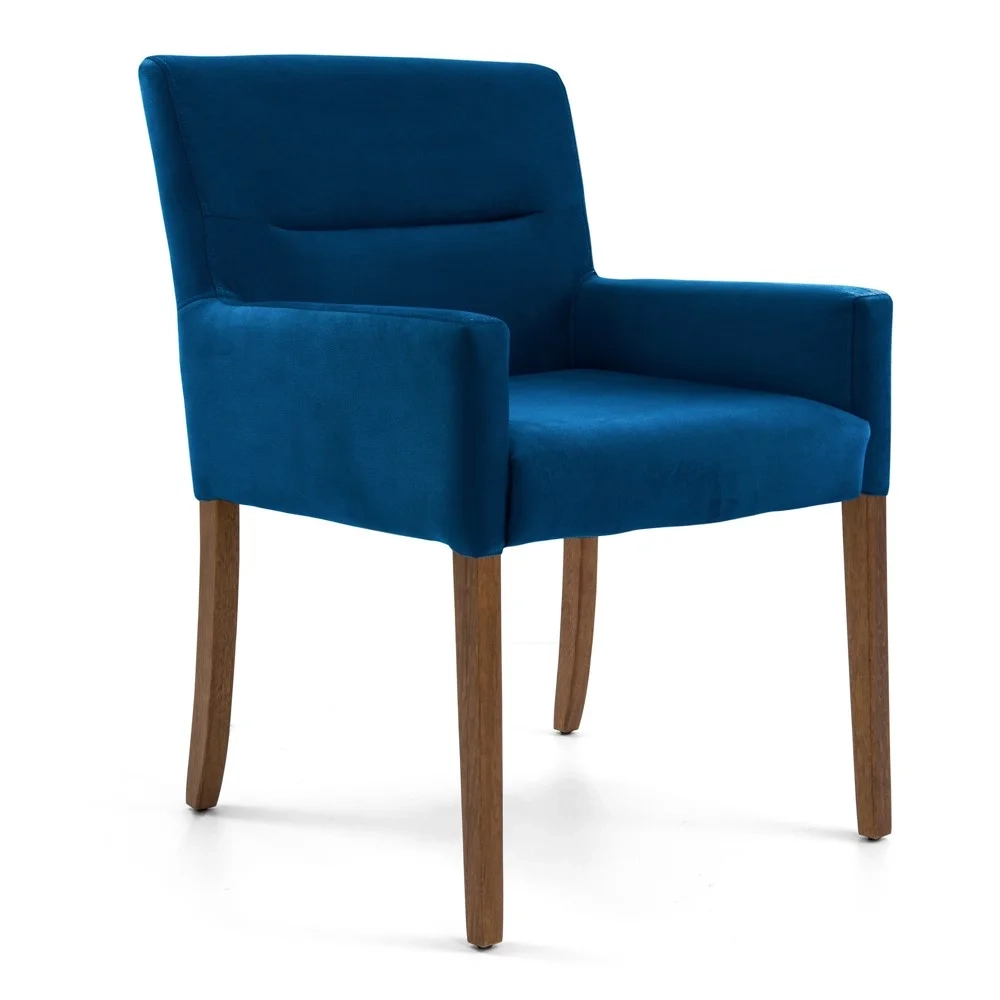 Poltrona Decorativa Base Madeira Angel Veludo C-170 Azul - Domi