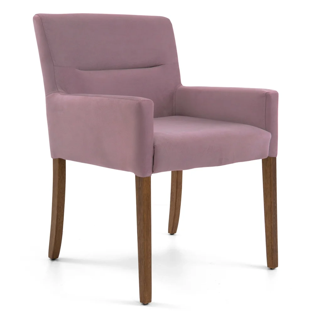 Poltrona Decorativa Base Madeira Angel Veludo C-305 Rosa - Domi