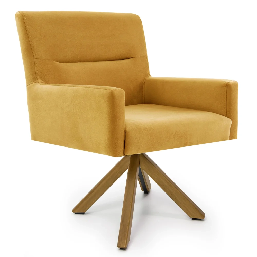 Poltrona Decorativa Giratória Base Giromad Madeira Angel Veludo C-279 Amarelo - Domi