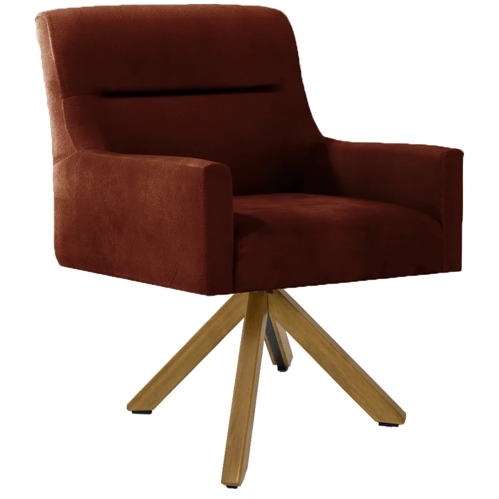 Poltrona Decorativa Giratória Base Giromad Madeira Angel Veludo C-417 Malbec - Domi