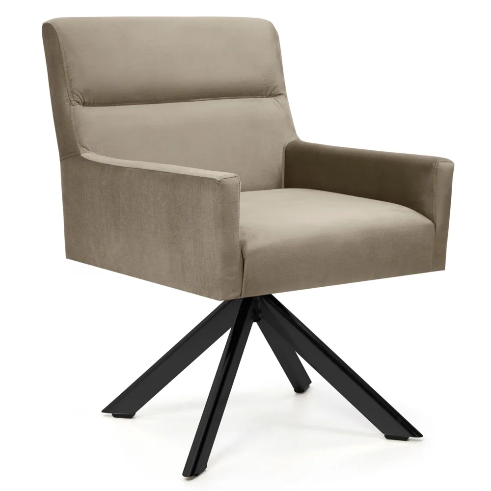 Poltrona Decorativa Giratória Base Eiffel Preto Angel Veludo C-68 Marrom - Domi