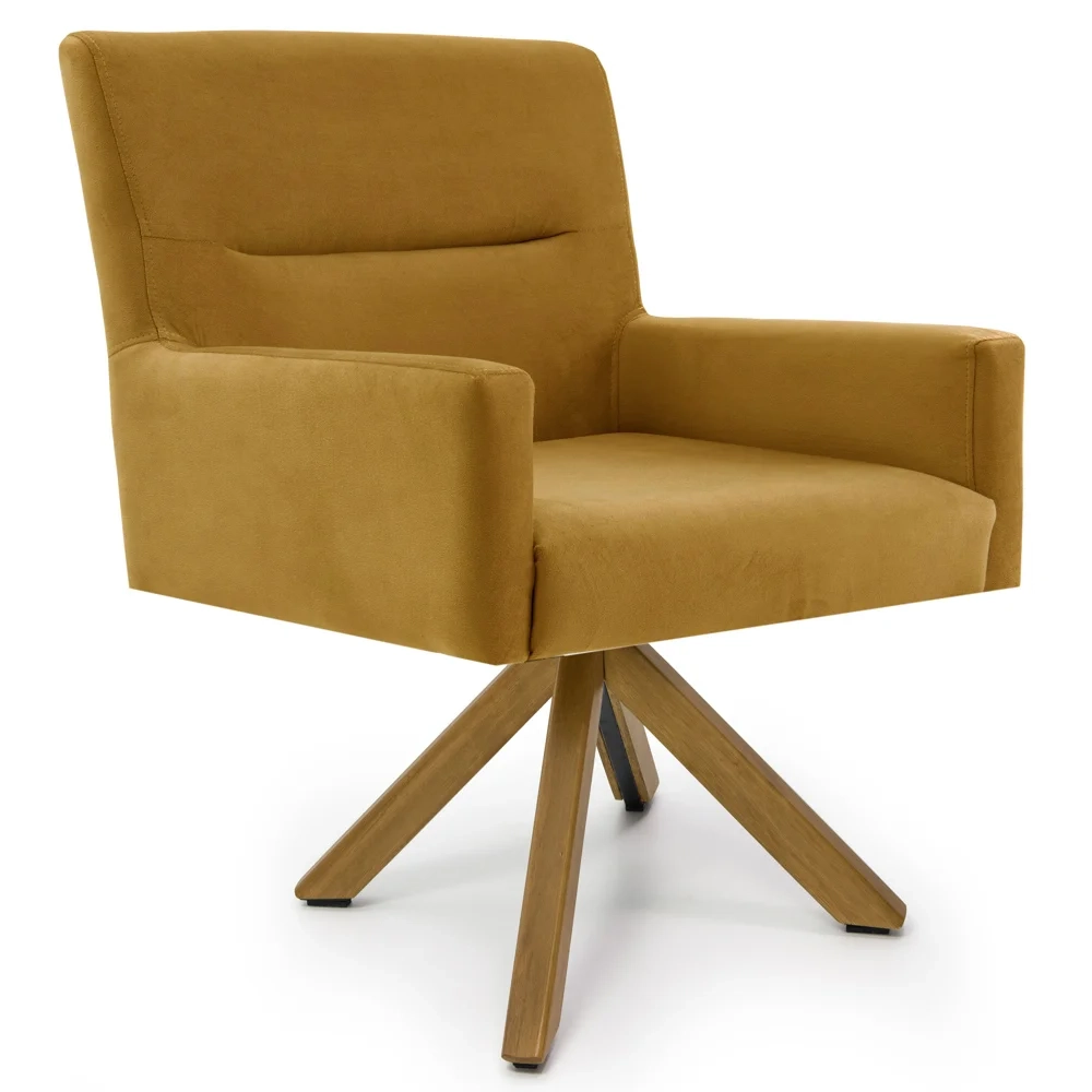 Poltrona Decorativa Giratória Base Giromad Madeira Angel Veludo C-260 Mostarda - Domi
