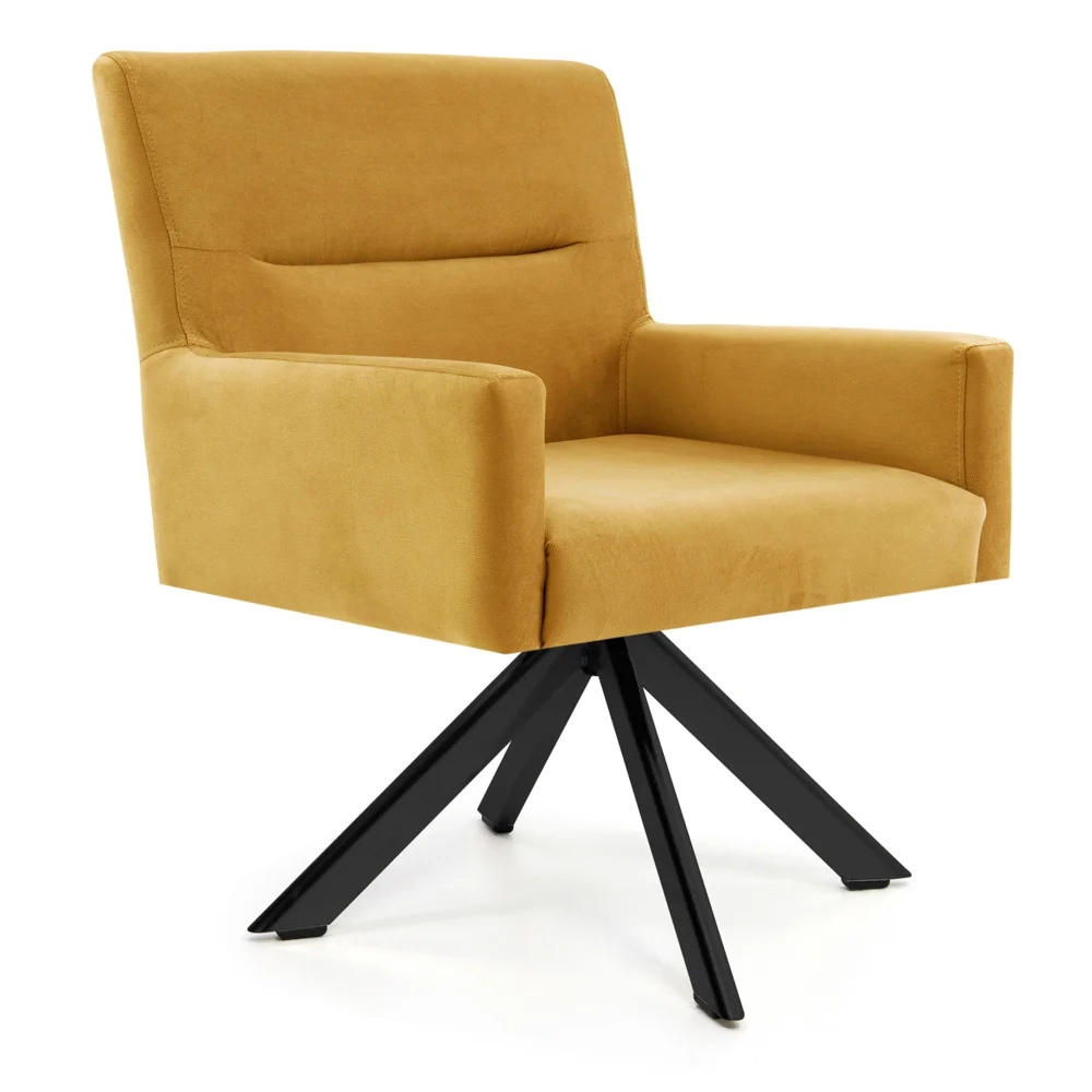 Poltrona Decorativa Giratória Base Eiffel Preto Angel Veludo C-279 Amarelo- Domi