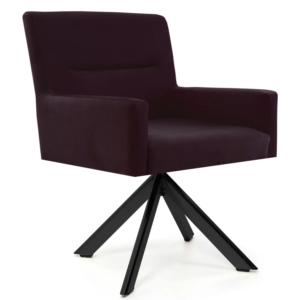 Poltrona Decorativa Giratória Base Eiffel Preto Angel Veludo C-292 Uva - Domi