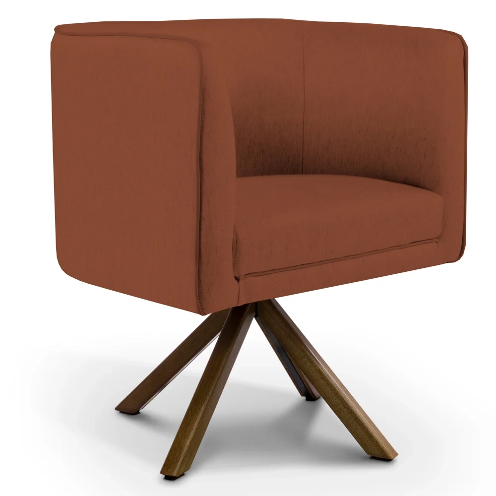 Poltrona Decorativa Giratória Base Giromad Madeira Betina B-355 Linho Laranja - Domi